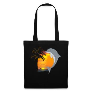 Dolphin Beach Palm Tree Sunset - Tote Bag - black - Front