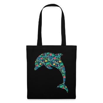 Dolphin Tropical Flower Floral - Tote Bag - black - Front