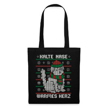 KALTE NASE WARMES HERZ Ugly Christmas Design Hund - Stoffbeutel - Schwarz - Vorne