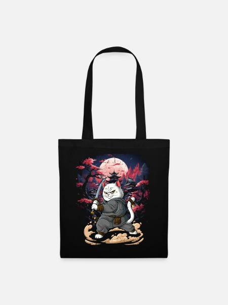 Samurai Katze - Stoffbeutel - Schwarz