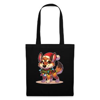 Weihnachtsmütze Weihnachten Lichterkette Dingo - Stoffbeutel - Schwarz - Vorne