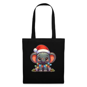 Père Noël chapeau Noël guirlandes lumineuses éléphant - Sac en tissu - noir - Devant