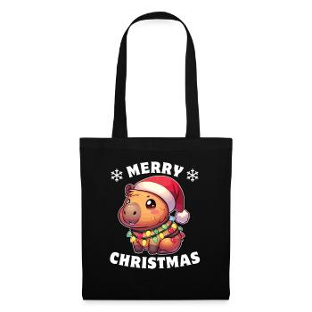 Père Noël chapeau Noël guirlandes lumineuses Capybara - Sac en tissu - noir - Devant