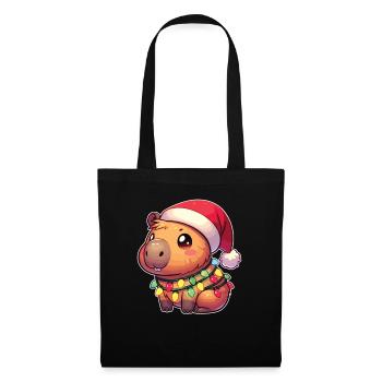 Père Noël chapeau Noël guirlandes lumineuses Capybara - Sac en tissu - noir - Devant