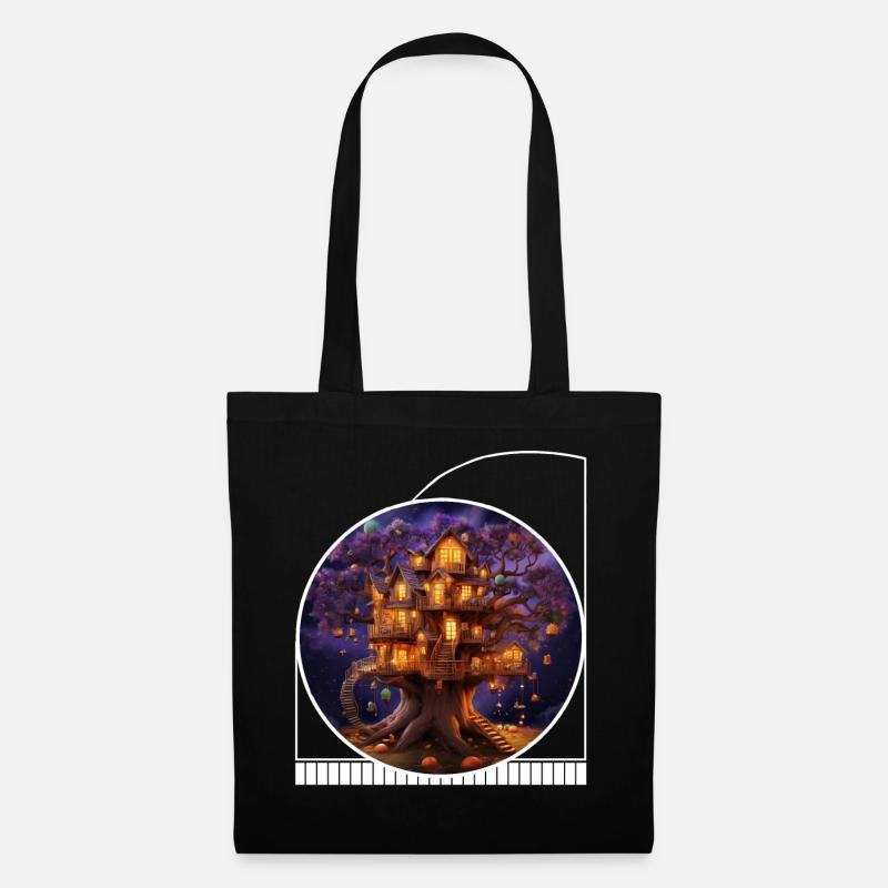 Baumhaus-Banshee-Bibliothek Cottagecore Halloween - Stoffbeutel - Schwarz