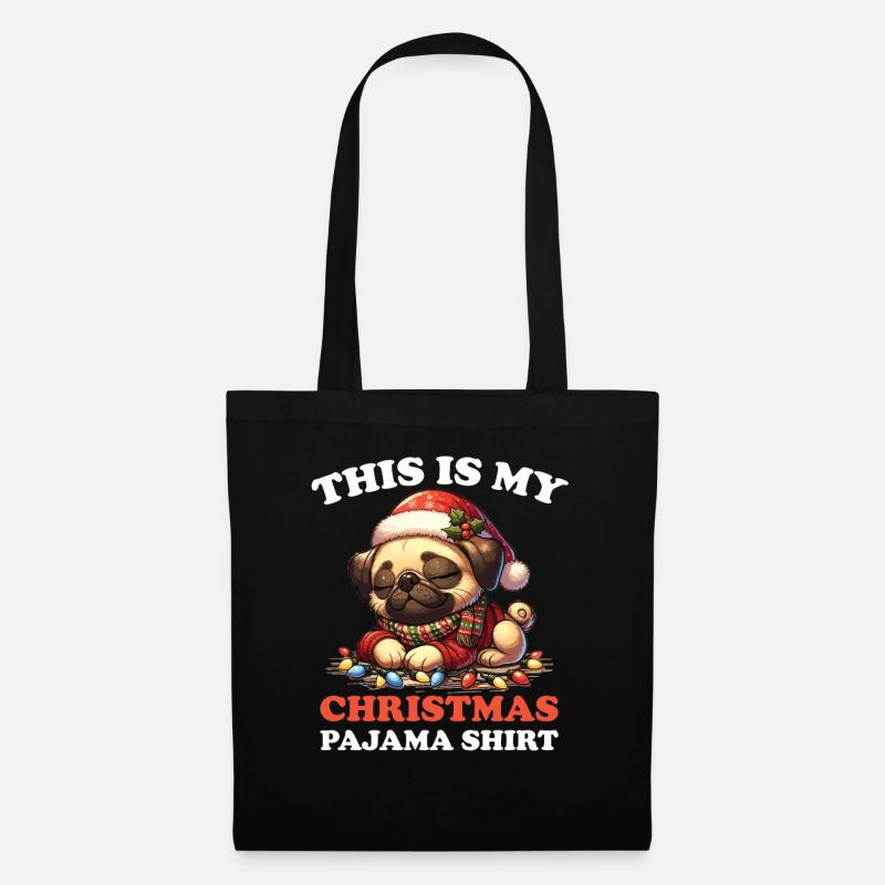 Mops Weihnachts Schlafanzug Hunde - Stoffbeutel - Schwarz