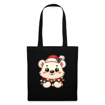 Père Noël chapeau Noël guirlande lumineuse ours polaire - Sac en tissu - noir - Devant