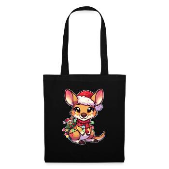 Père Noël chapeau Noël guirlandes lumineuses kangourou - Sac en tissu - noir - Devant