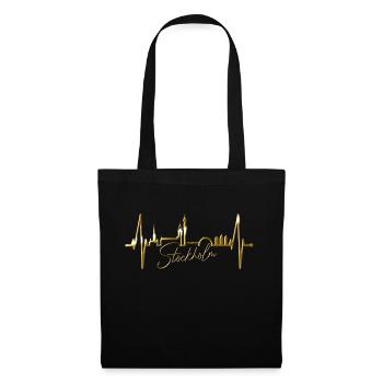 Stockholm Skyline Heartbeat Heart I Love Suède - Sac en tissu - noir - Devant