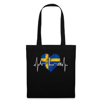 Stockholm Skyline Heartbeat Heart I Love Suède - Sac en tissu - noir - Devant