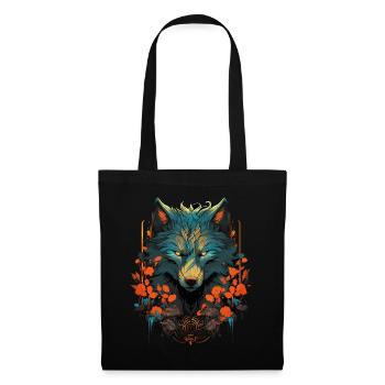 Wolf Wolfskopf Mystisch Blumen Natur Wildnis Kunst - Stoffbeutel - Schwarz - Vorne