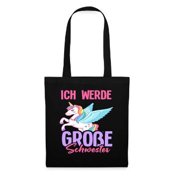 Ich werde große Schwester Einhorn Bunt Schwanger - Stoffbeutel - Schwarz - Vorne