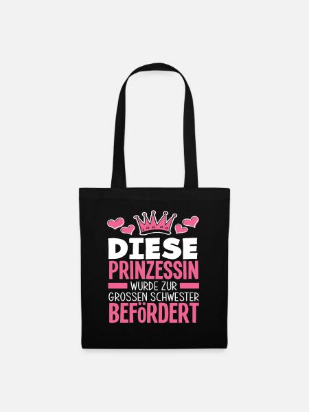Ich werde große Schwester Krone Prinzessin - Stoffbeutel - Schwarz