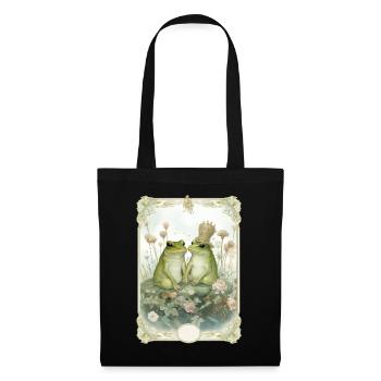 Cute Couple Frog Cottagecore Aesthetic Naturecore - Stoffbeutel - Schwarz - Vorne