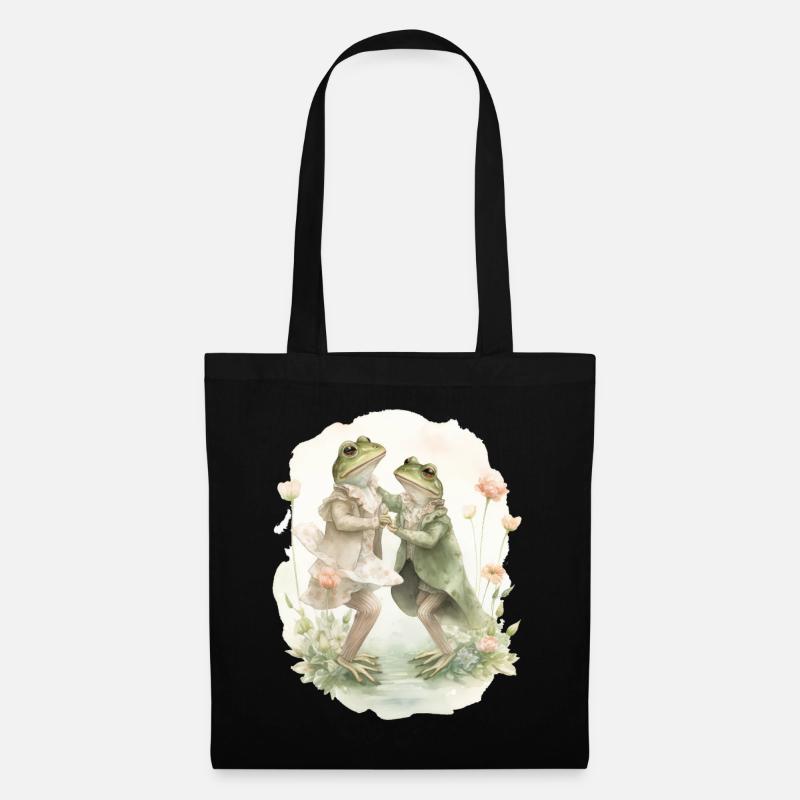 Cute Couple Dancing Frog Cottagecore Aesthetic Gob - Stoffbeutel - Schwarz
