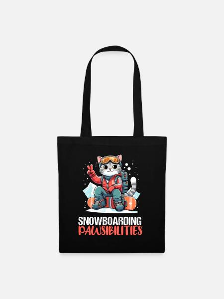 Coole Katze liebt Snowboarding Schnee Snowboarder - Stoffbeutel - Schwarz