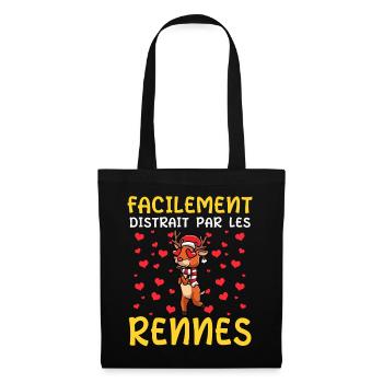 Renne Noël Facilement Distrait Par Les Rennes - Sac en tissu - noir - Devant