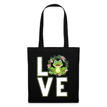 Frosch mit Frosch Liebe und lustige Sprüche - Stoffbeutel - Schwarz - Vorne