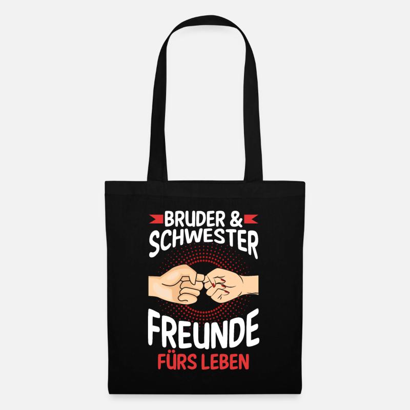 Geschwister Bruder und Schwester - Stoffbeutel - Schwarz