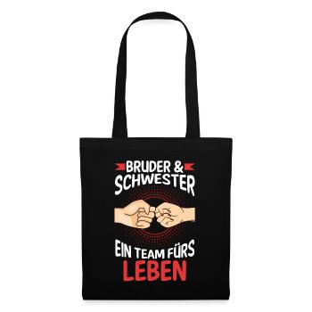 Geschwister Bruder und Schwester - Stoffbeutel - Schwarz - Vorne