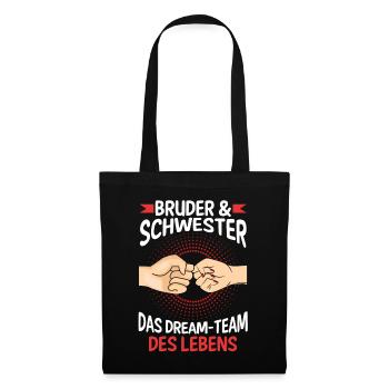 Geschwister Bruder und Schwester - Stoffbeutel - Schwarz - Vorne