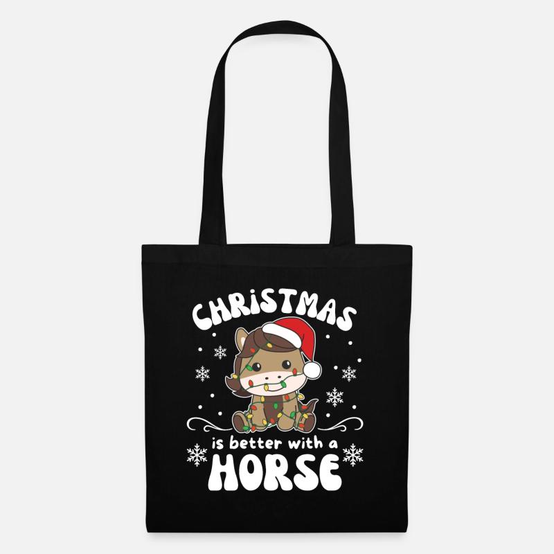Weihnachten ist besser mit einem Pferd - Stoffbeutel - Schwarz