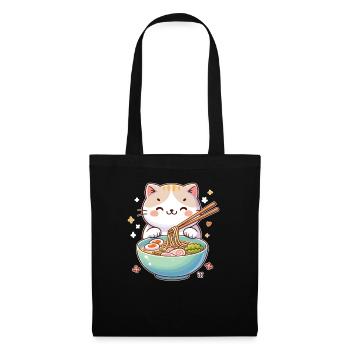 chat mignon mange des nouilles ramen chats ramen - Sac en tissu - noir - Devant