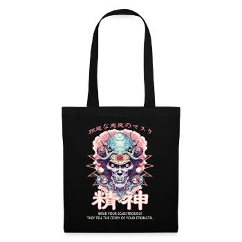 Creepy Oni Mask Japanese Streetwear Hiphop Harajuk - Stoffbeutel - Schwarz - Vorne