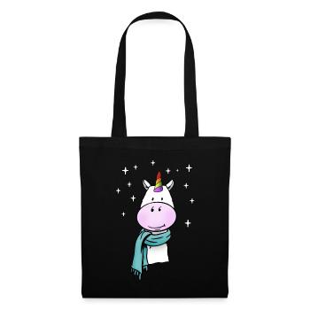 Cute unicorn with rainbow and winter scarf - Tote Bag - black - Front