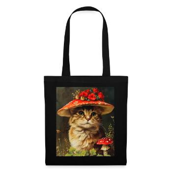 Chat Vintage dans un chapeau de fleur champignon Cottagecore - Sac en tissu - noir - Devant
