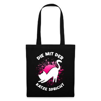Die Mit Der Katze Spricht Katzenfan Cat Katzenlieb - Stoffbeutel - Schwarz - Vorne