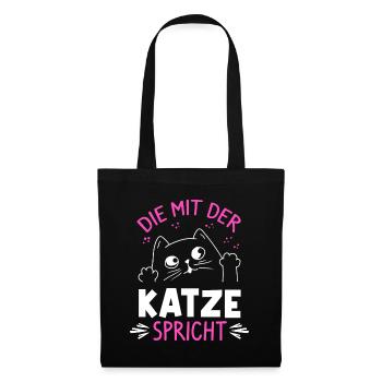 Die Mit Der Katze Spricht Katze Kätzchen Kater Cat - Stoffbeutel - Schwarz - Vorne