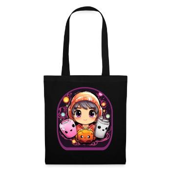 Manga-Kunststil-Elemente Niedliches Boba-Tee-Spiel - Stoffbeutel - Schwarz - Vorne