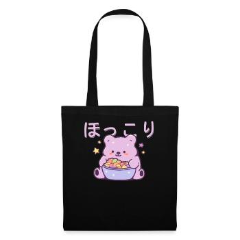 Cute Bear Eating Cereal Japanese Kanji Kawaii Aest - Stoffbeutel - Schwarz - Vorne