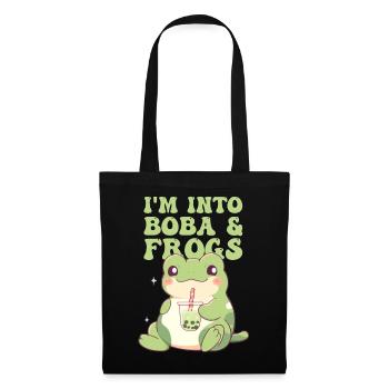 I'm Into Boba & Frogs Cute Frog Drinking Bubble Te - Stoffbeutel - Schwarz - Vorne