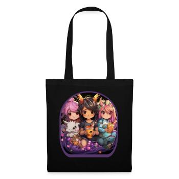 Fantasy Anime Kreaturen Niedlich Boba Tee Spiele - Stoffbeutel - Schwarz - Vorne