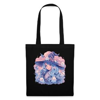 Pastel Goth Witch Kawaii Anime Girl Spooky Ghost W - Stoffbeutel - Schwarz - Vorne