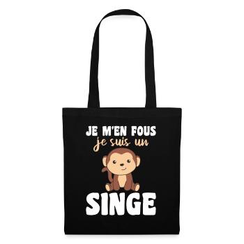Je m'en fous je suis un singe - süßer Affe - Stoffbeutel - Schwarz - Vorne