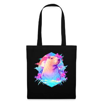 Cute Capybara Retro Summer Kawaii Pastel Vaporwave - Stoffbeutel - Schwarz - Vorne