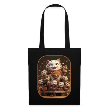 Maneki neko & ratons laveurs Double Luck T Shirt - Sac en tissu - noir - Devant