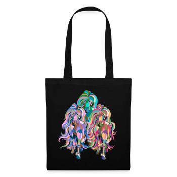 chevaux, cheval, poney, coloré, coloré, cavalier, cavalier - Sac en tissu - noir - Devant
