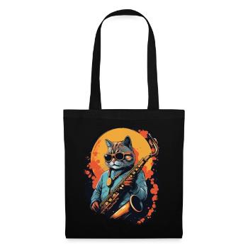 Chat drôle jouant de la musique de saxophone - Sac en tissu - noir - Devant