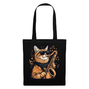 Chat drôle jouant des notes de musique de saxophone graphique - Sac en tissu - noir - Devant