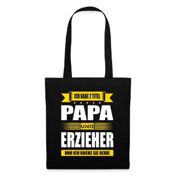 Zwei Titel Papa Und Erzieher Kita Kindergärtner - Stoffbeutel - Schwarz - Vorne