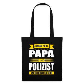 Zwei Titel Papa Und Polizist Prüfung Polizei - Stoffbeutel - Schwarz - Vorne