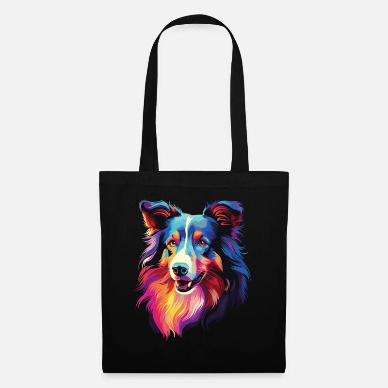 Wasserfarben Farbenfroher Collie - Stoffbeutel - Schwarz