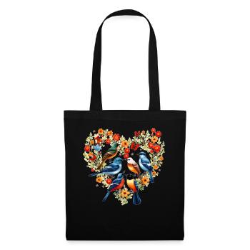 Birdwatching Heart Flower Wreath Birder Birding - Stoffbeutel - Schwarz - Vorne