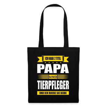 Zwei Titel Papa Und Tierpfleger Zoowärter - Stoffbeutel - Schwarz - Vorne