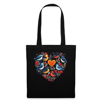 Birds Heart Shape Birdwatching Birding Birder - Stoffbeutel - Schwarz - Vorne