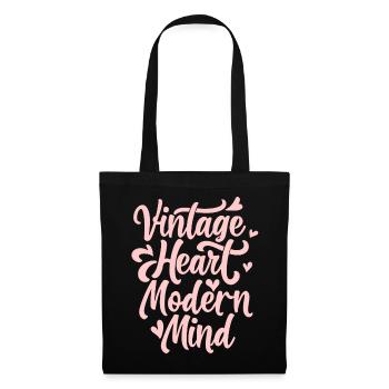 Vintage Heart Modern Mind Kawaii Groovy Retro Aest - Stoffbeutel - Schwarz - Vorne
